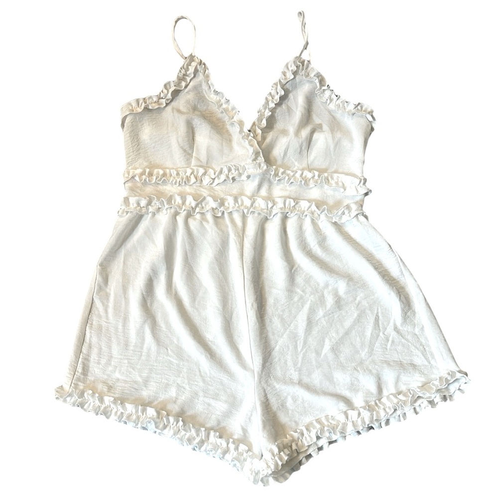 Spaghetti Strap White Ruffle Romper - Picture 6 of 7